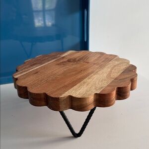 Wooden Display Stand Scalloped Edge Wrought Iron Feet Hairpin Legs Made in India